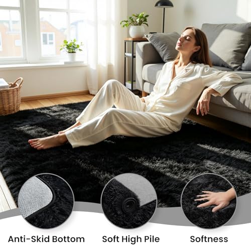 Save 50% on 5x7 Fluffy Black Shag Area Rug with Code - Image 6