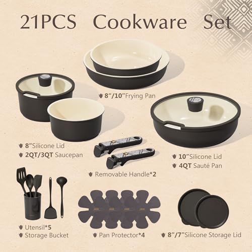 48% Off CAROTE 21-Piece Ceramic Cookware Set, Nonstick - Image 3