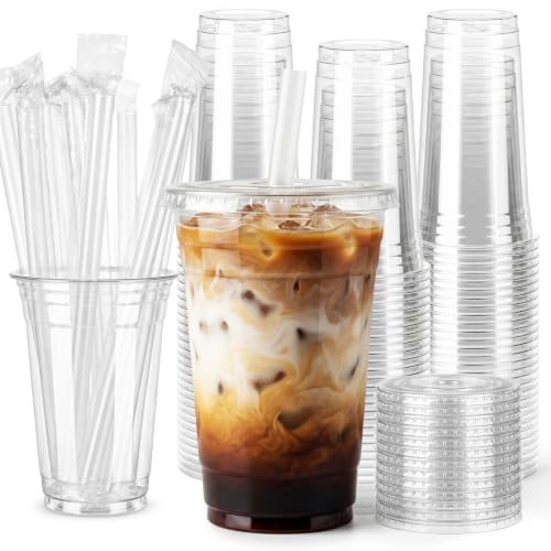 15% Off 100-Pack 20 oz Clear Plastic Cups with Lids & Straws - Image 2