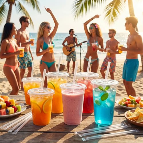 15% Off 100-Pack 20 oz Clear Plastic Cups with Lids & Straws - Image 3