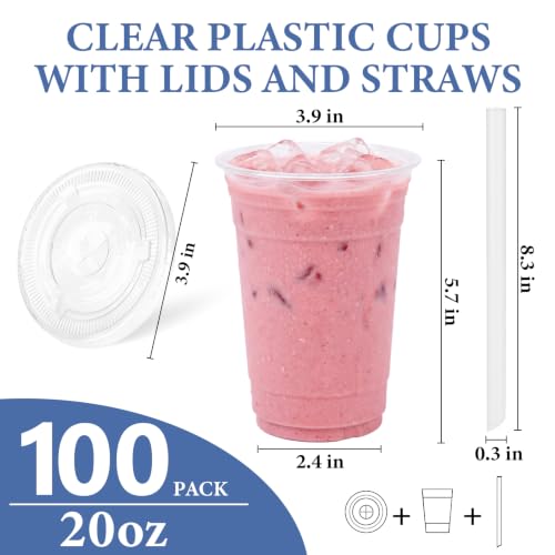 15% Off 100-Pack 20 oz Clear Plastic Cups with Lids & Straws - Image 4