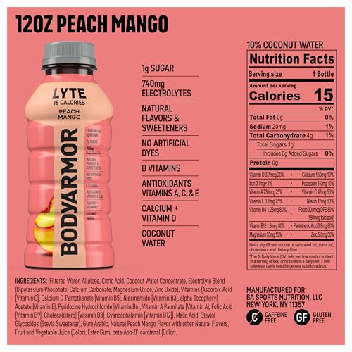 BODYARMOR LYTE Peach Mango 8 Pack - Low Calorie Hydration Drink - Image 3