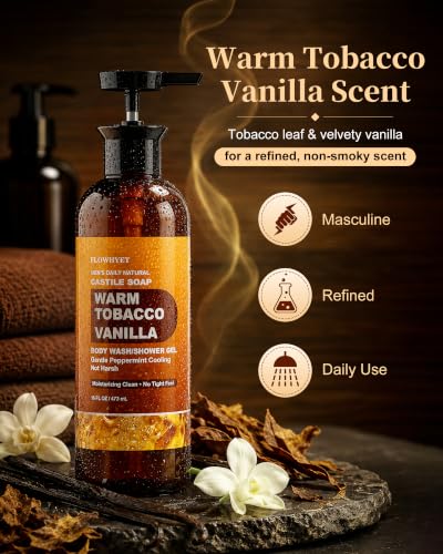50% Off: FLOWHYET Men's Natural Vanilla Tobacco Castile Body Wash 2-Pack - Image 3