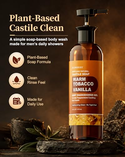 50% Off: FLOWHYET Men's Natural Vanilla Tobacco Castile Body Wash 2-Pack - Image 5