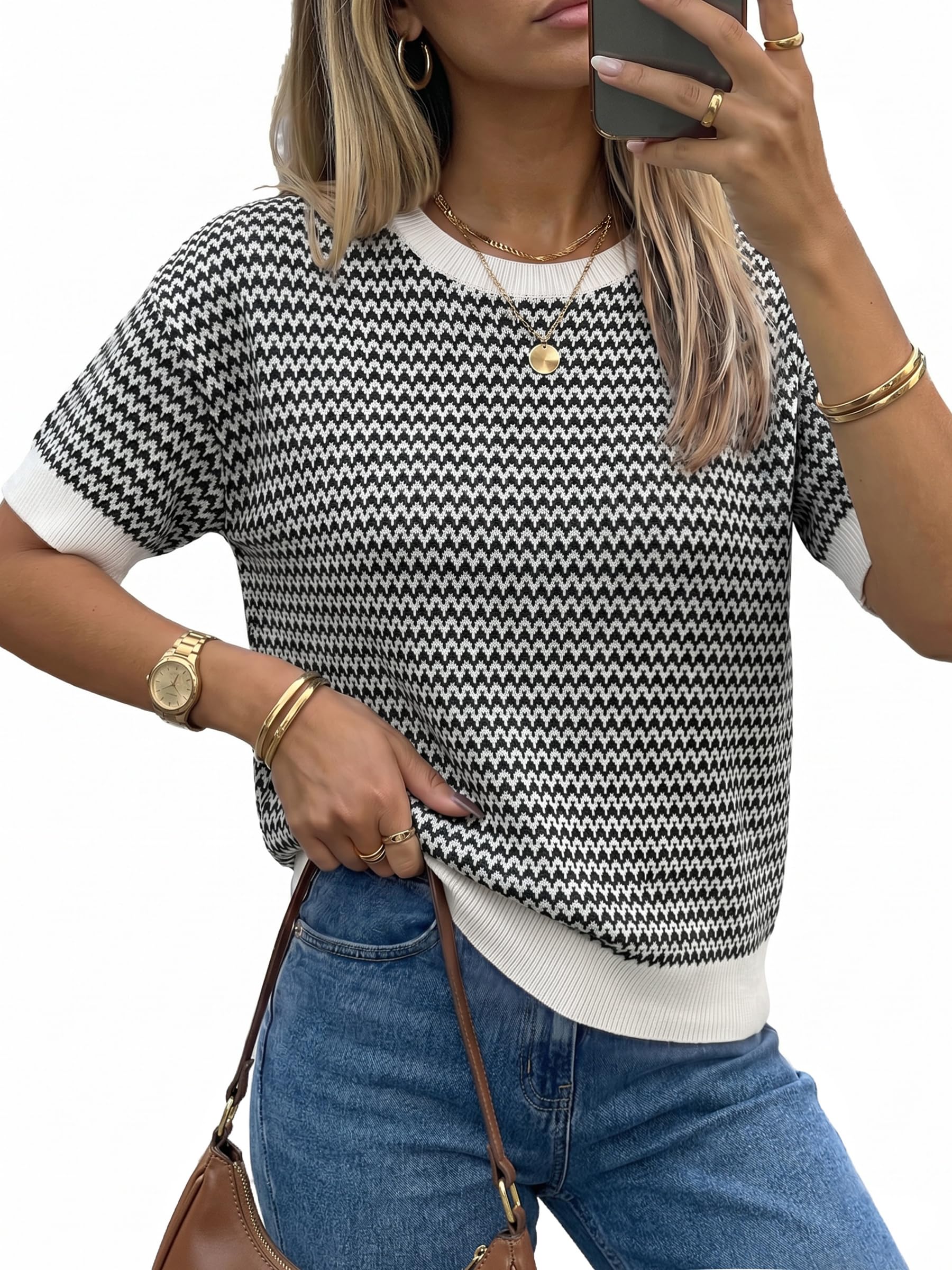 38% Off Arach&Cloz Women's Classic Knit Striped Sweater - Image 1