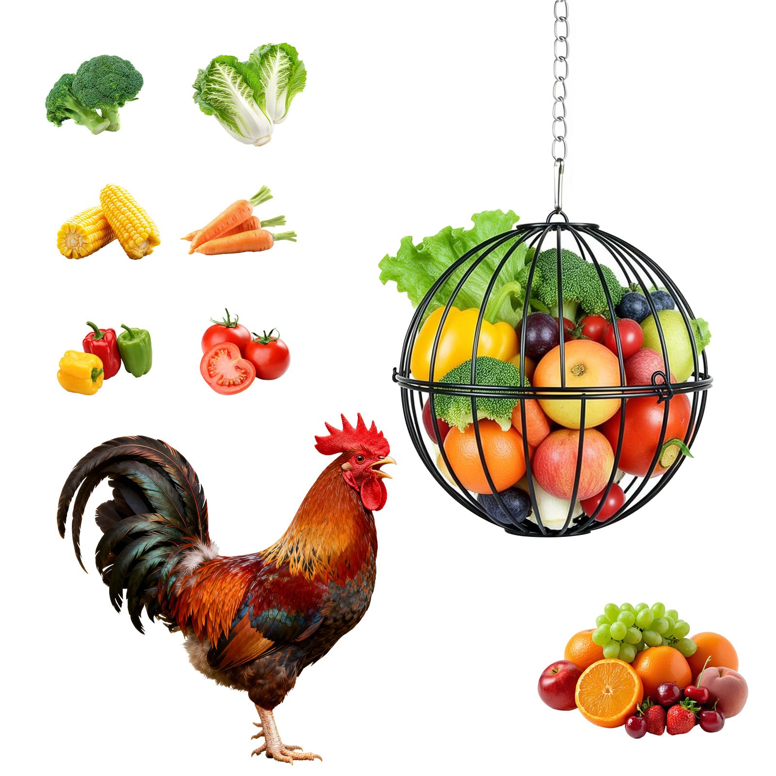 50% Off Hanging Metal Chicken Feeder with Treat Ball