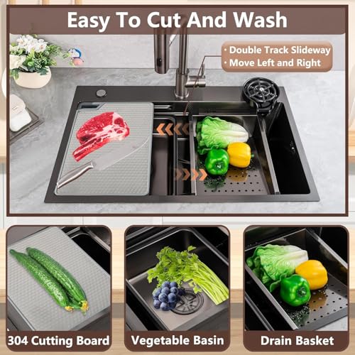 50% Off 32" Black Workstation Kitchen Sink with Faucet - Image 5