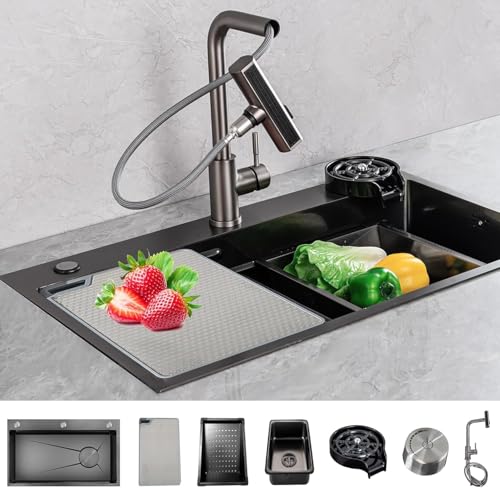 50% Off 32" Black Workstation Kitchen Sink with Faucet - Image 7