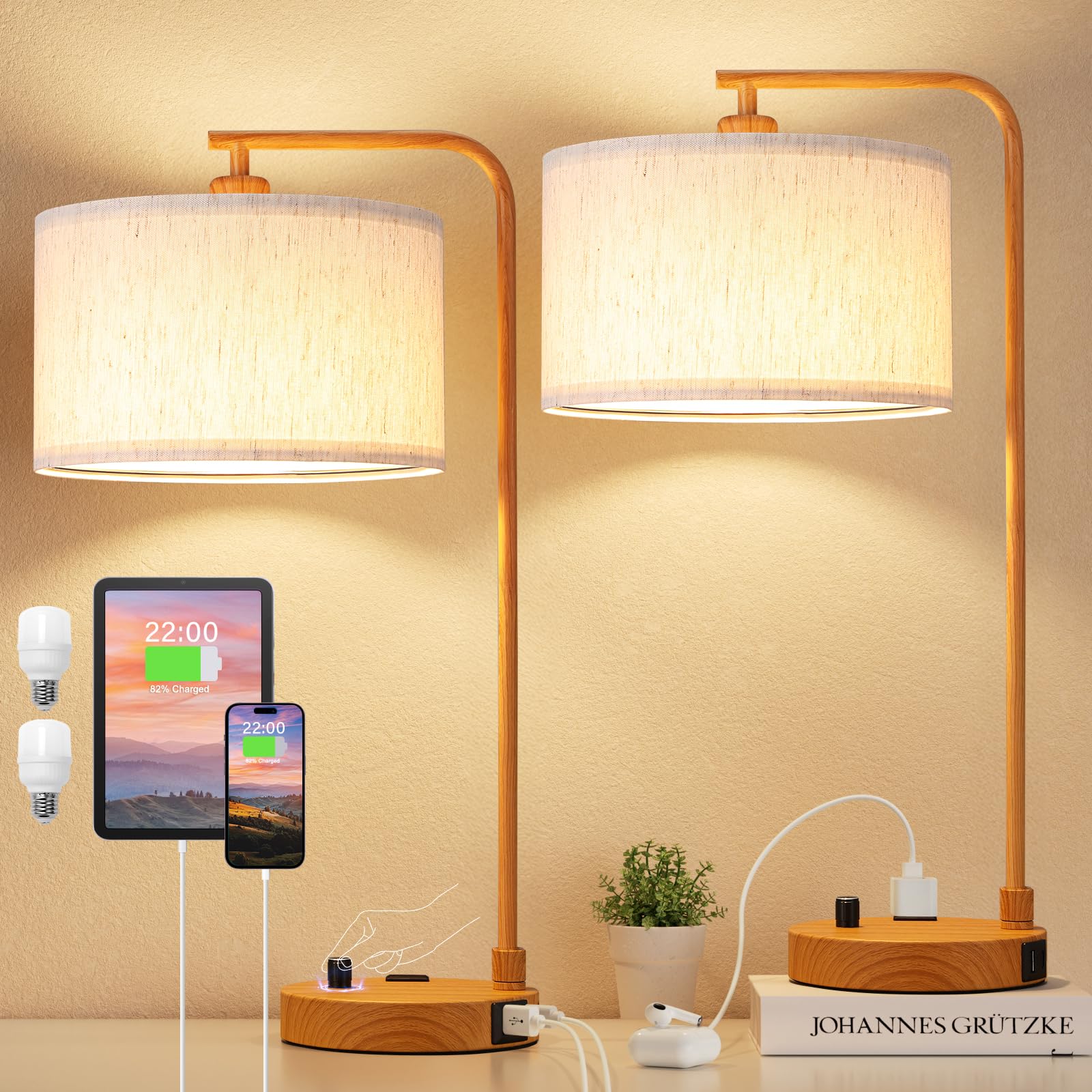 25% Off Innqoo Bedside Table Lamps Set of 2 with USB Ports - Image 1