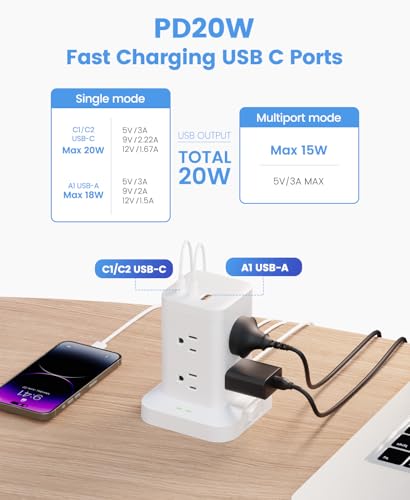 5% Off Power Strip Tower with Surge Protector & 20W USB-C - Image 5
