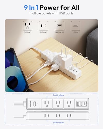 NTONPOWER 10ft Flat Extension Cord with 9 Charging Ports - Image 4