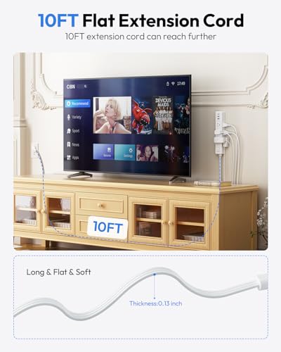 NTONPOWER 10ft Flat Extension Cord with 9 Charging Ports - Image 6