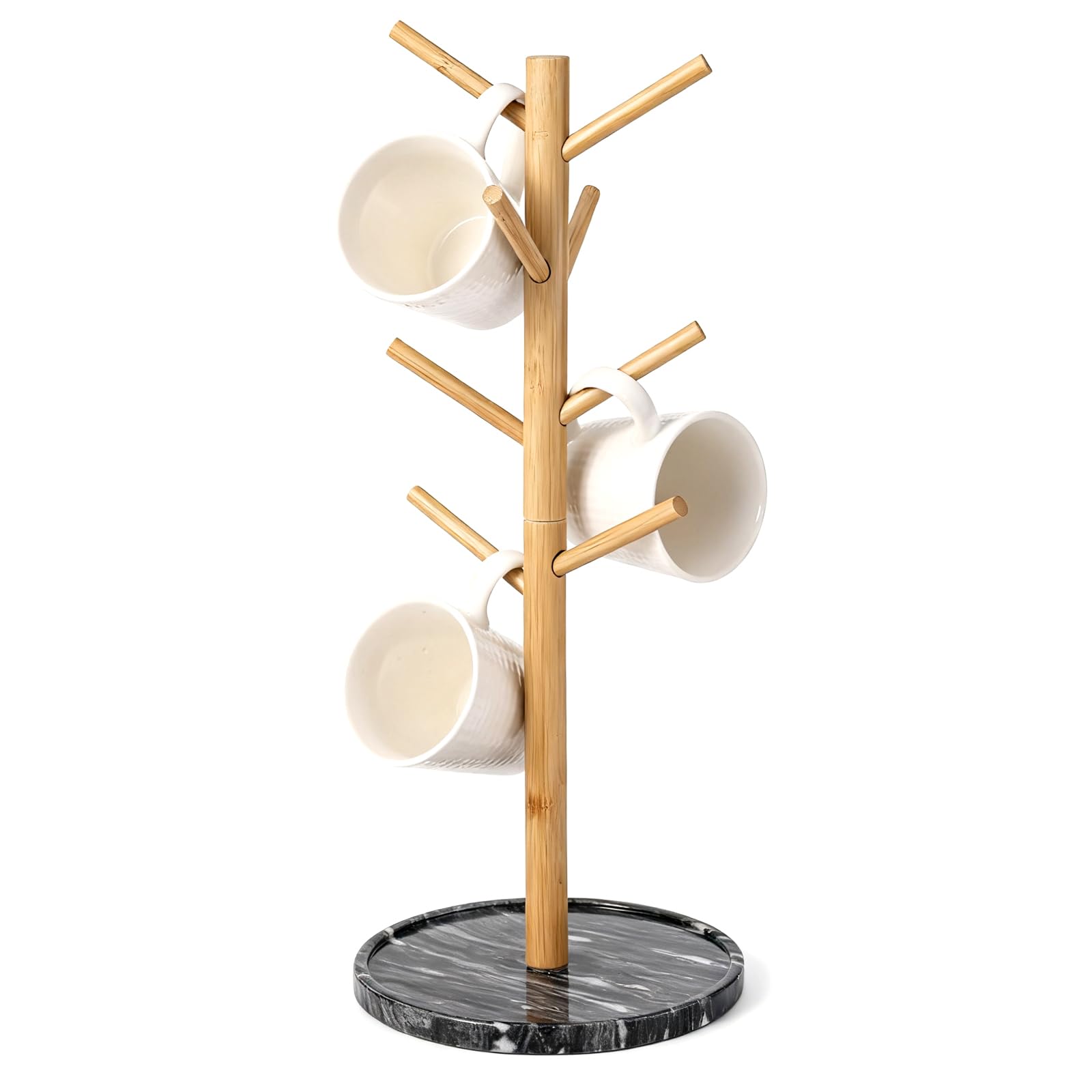 50% Off: Bamboo Mug Holder with 8 Hooks & Marble Base