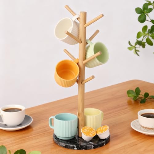50% Off: Bamboo Mug Holder with 8 Hooks & Marble Base - Image 5