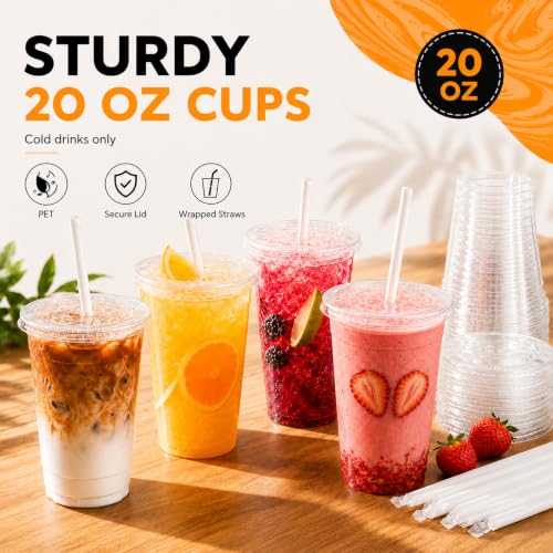 50% Off 100 Pack 20 oz Clear Plastic Cups with Lids & Straws - Image 3