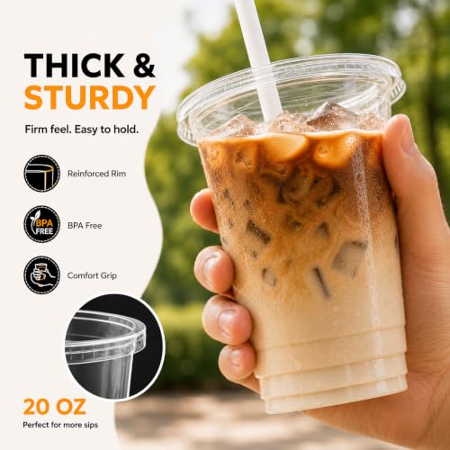 50% Off 100 Pack 20 oz Clear Plastic Cups with Lids & Straws - Image 5