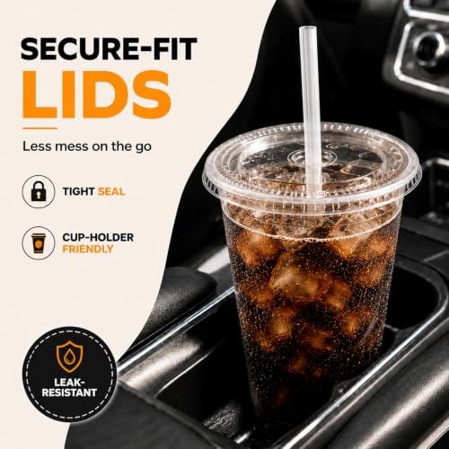 50% Off 100 Pack 20 oz Clear Plastic Cups with Lids & Straws - Image 6