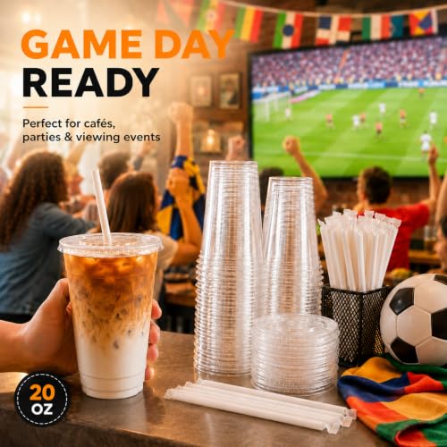 50% Off 100 Pack 20 oz Clear Plastic Cups with Lids & Straws - Image 7