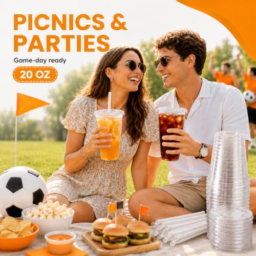 50% Off 100 Pack 20 oz Clear Plastic Cups with Lids & Straws - Image 8