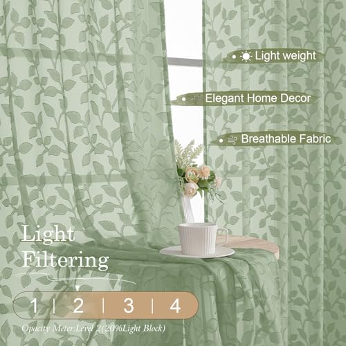 50% Off Chyhomenyc Sage Green Sheer Curtains 96 Inch - Image 3