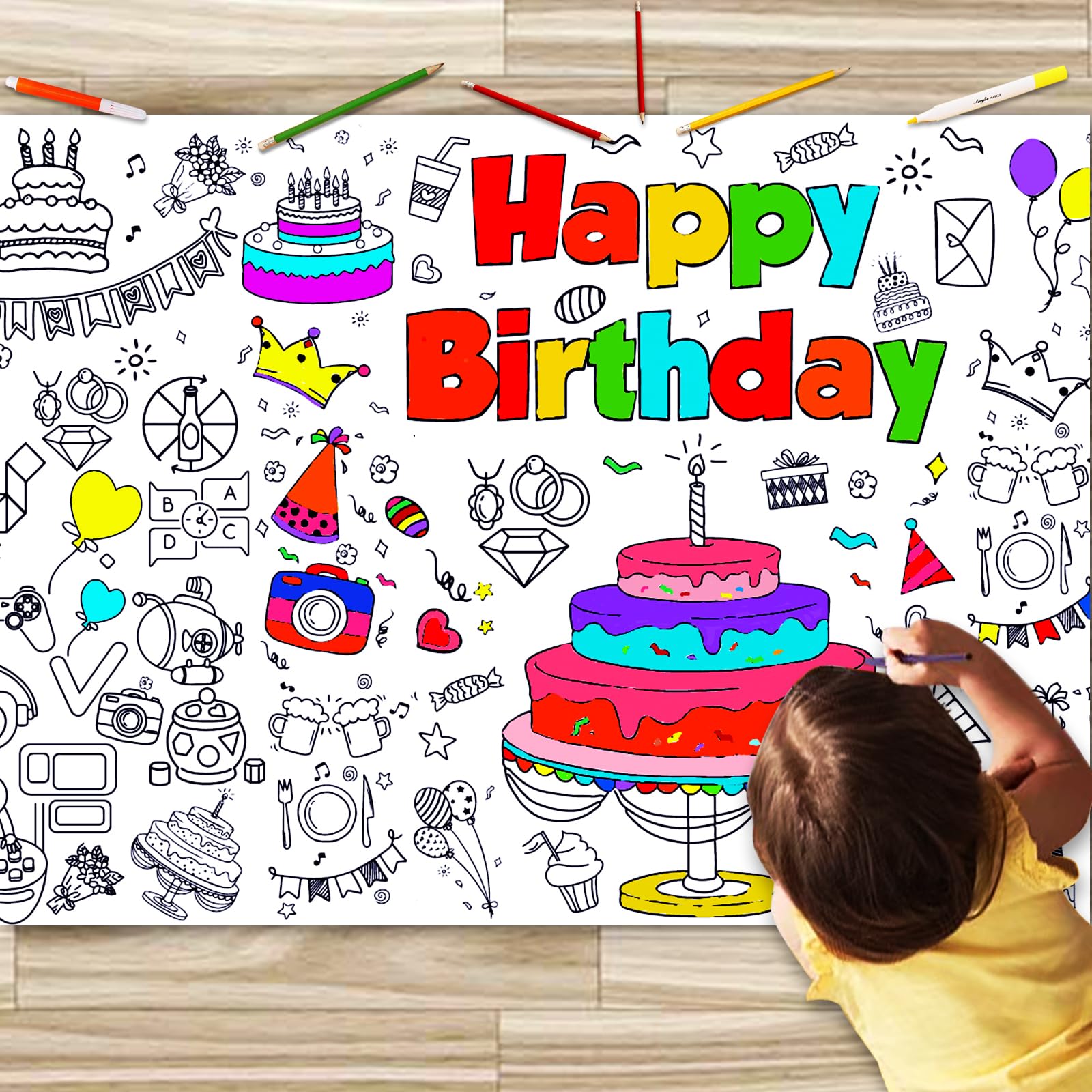 JUNQIU Giant Birthday Coloring Tablecloth - Save with Code