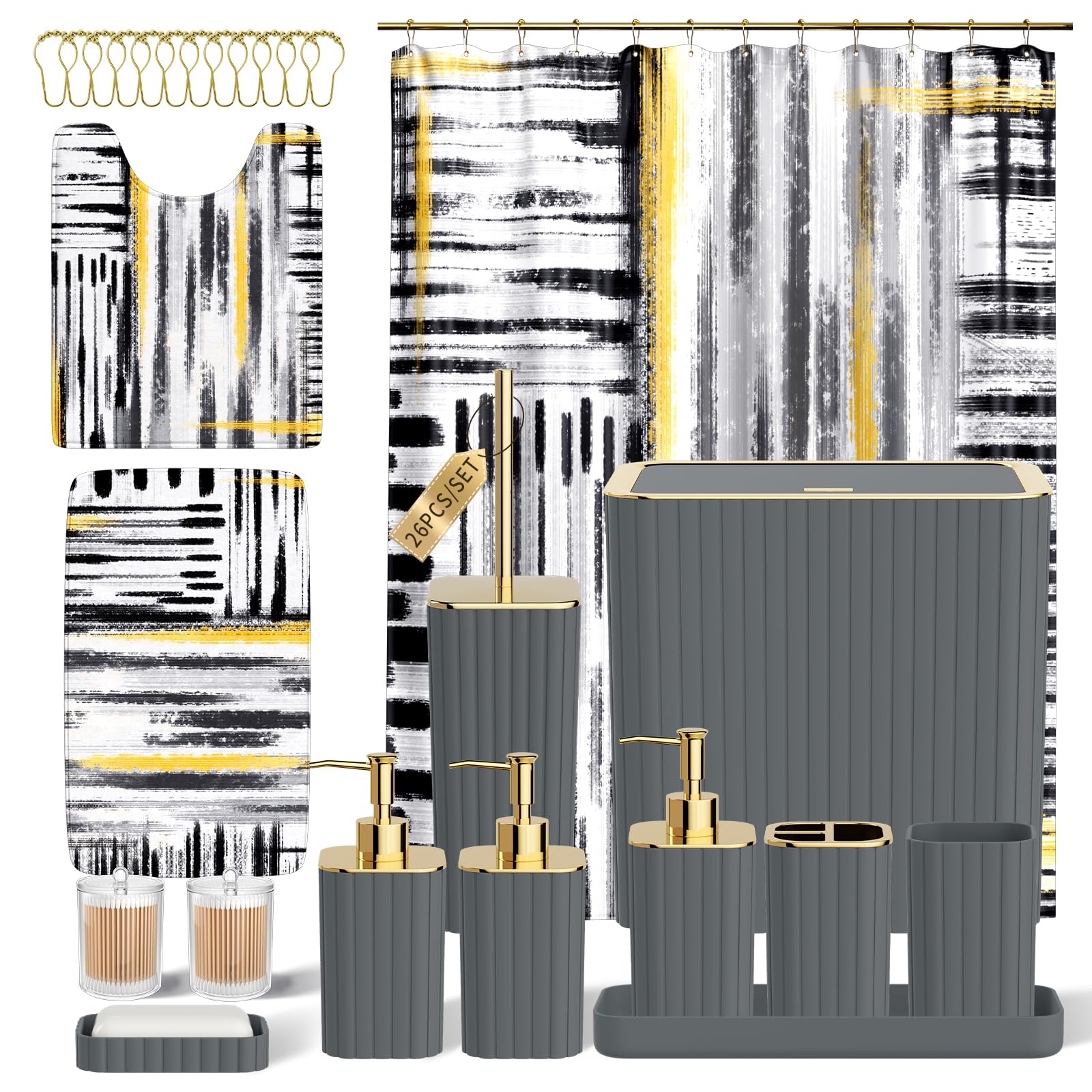 50% Off 26PC Grey Bathroom Accessory Set for a Stylish Upgrade