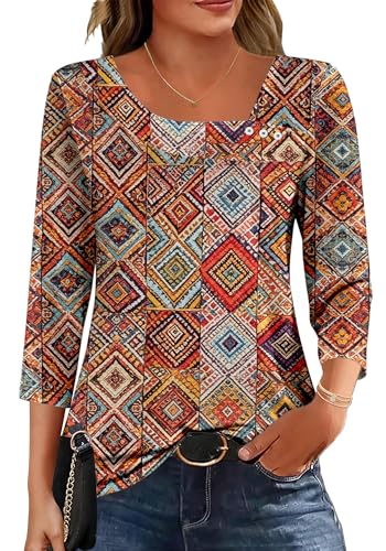 Dimur Women's 3/4 Sleeve Top - Affordable Asymmetrical Blouse - Image 1