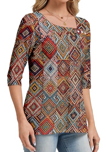 Dimur Women's 3/4 Sleeve Top - Affordable Asymmetrical Blouse - Image 3