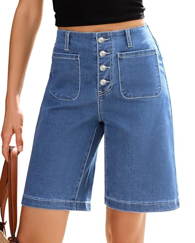 50% Off Vetinee Women's High-Waisted Bermuda Denim Shorts - Image 1