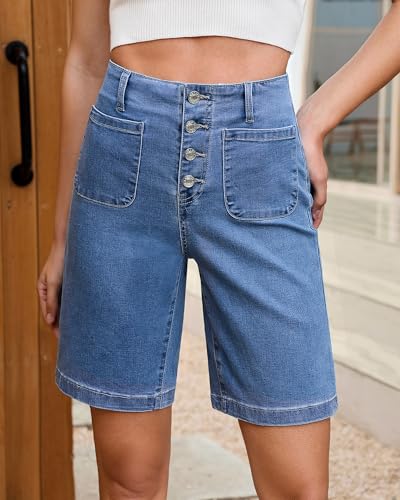 50% Off Vetinee Women's High-Waisted Bermuda Denim Shorts - Image 4