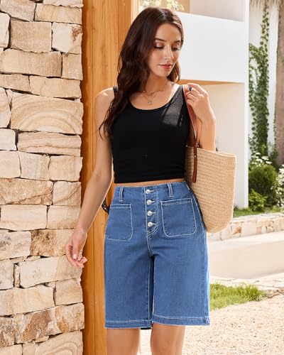 50% Off Vetinee Women's High-Waisted Bermuda Denim Shorts - Image 6