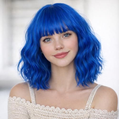 50% Off Blue Bob Wig with Bangs - Heat Resistant Synthetic - Image 1