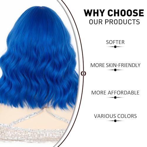 50% Off Blue Bob Wig with Bangs - Heat Resistant Synthetic - Image 4