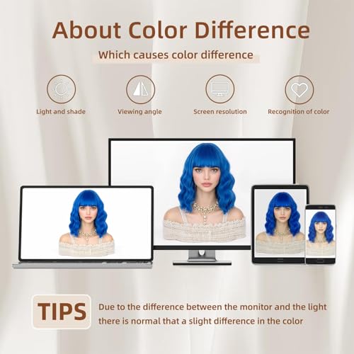 50% Off Blue Bob Wig with Bangs - Heat Resistant Synthetic - Image 5