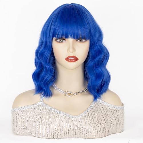 50% Off Blue Bob Wig with Bangs - Heat Resistant Synthetic - Image 6