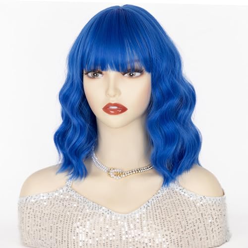 50% Off Blue Bob Wig with Bangs - Heat Resistant Synthetic - Image 7