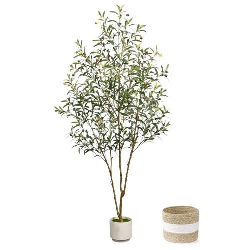 50% Off 6FT Artificial Olive Tree with Planter & Basket - Image 1