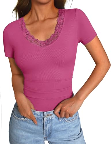 40% Off GKBK Women's Ribbed Lace V-Neck T-Shirt