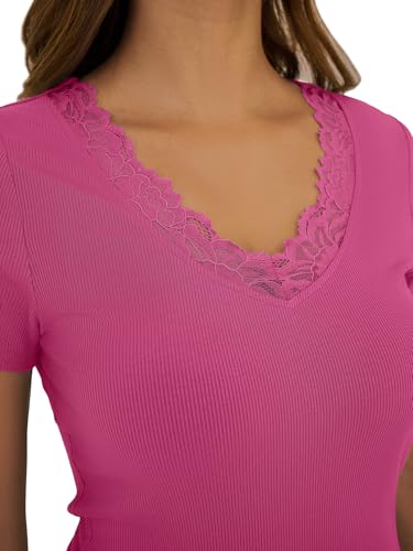 40% Off GKBK Women's Ribbed Lace V-Neck T-Shirt - Image 4
