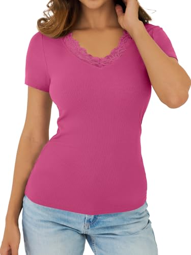 40% Off GKBK Women's Ribbed Lace V-Neck T-Shirt - Image 6