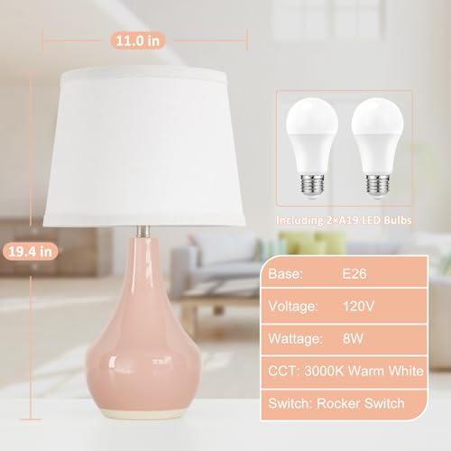 50% Off Seealle Pink Table Lamps Set of 2 for Bedroom - Image 5