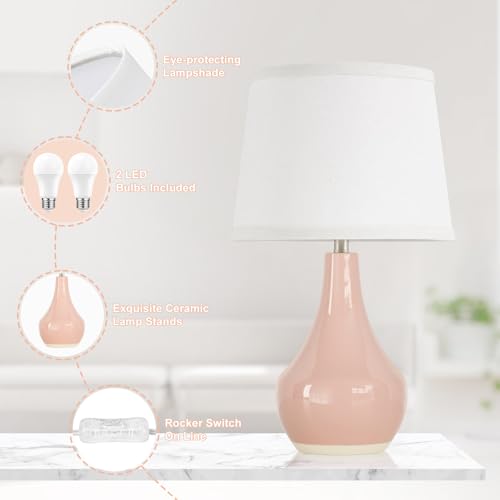 50% Off Seealle Pink Table Lamps Set of 2 for Bedroom - Image 6