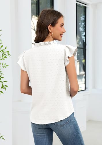 50% Off ECOWISH Swiss Dot Ruffle V-Neck Summer Blouse - Image 4