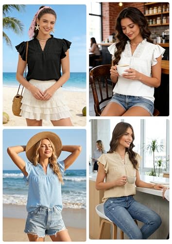 50% Off ECOWISH Swiss Dot Ruffle V-Neck Summer Blouse - Image 6