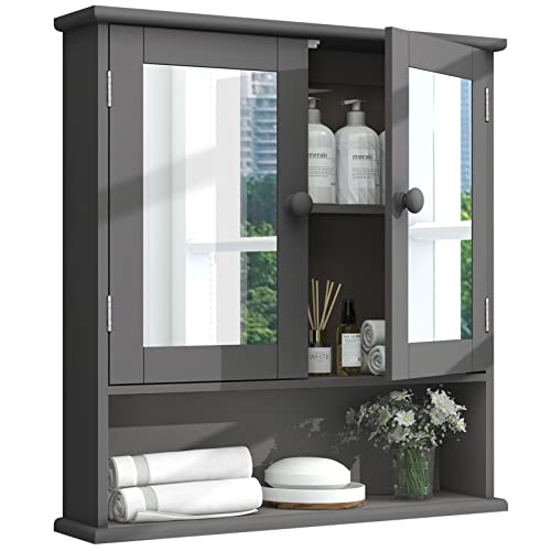Save 5% on Grey Medicine Cabinet with Mirror & Shelves - Image 1