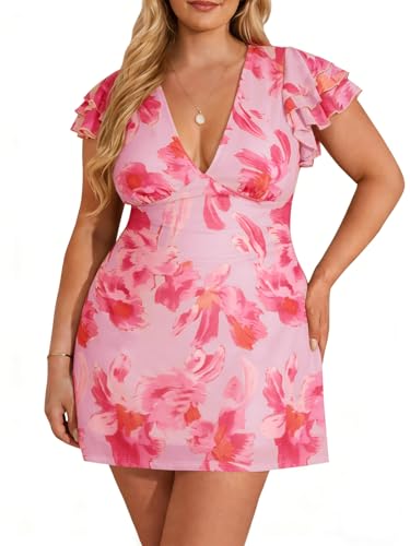 50% Off Beautife Plus Size Floral Bodycon Cocktail Dress - Image 1