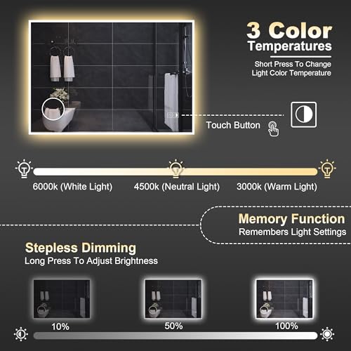 50% Off Habison 40x32 Inch LED Bathroom Mirror with Anti-Fog - Image 5
