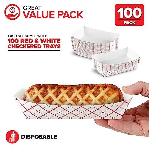 Save $4 on 100-Pack Disposable Red & White Checkered Food Trays - Image 2