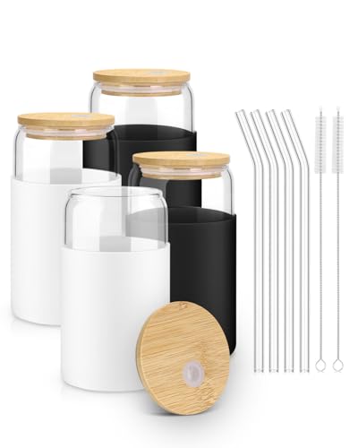 sungwoo 4-Pack Glass Cups with Lids & Straws - 37% Off