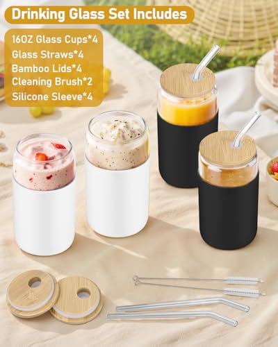 sungwoo 4-Pack Glass Cups with Lids & Straws - 37% Off - Image 2